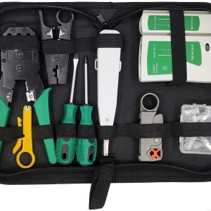 Network Tool Kit for Cat5 Cat5e Cat6, 11 in 1 Portable Ethernet Cable Crimper Kit with a Ethernet Crimping Tool, 8p8c 6p6c Connectors rj45 rj11 Cat5 Cat6 Cable Tester, 110 Punch Down Tool