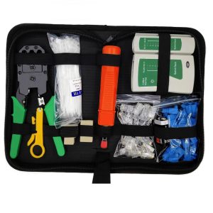 RJ45 Crimper Network Tool Kit, Cable Repair Maintenance Kit CAT5 CAT5e CAT6 Cable Tester Crimp Wire Stripper Ethernet Kit, Punch Down Tool with RJ11/RJ12/RJ45 Connectors(Included battery)