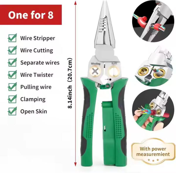 Wire Strippers With Electricity Measurement Function,8in1Wire Stripping Pliers for Cutting and Pulling Wires,Cable Scissors