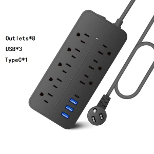 Power Strip, Surge Protector With 8 Outlets and 3 USB Ports, 4 Feet Extension Cord , ETL Listed
