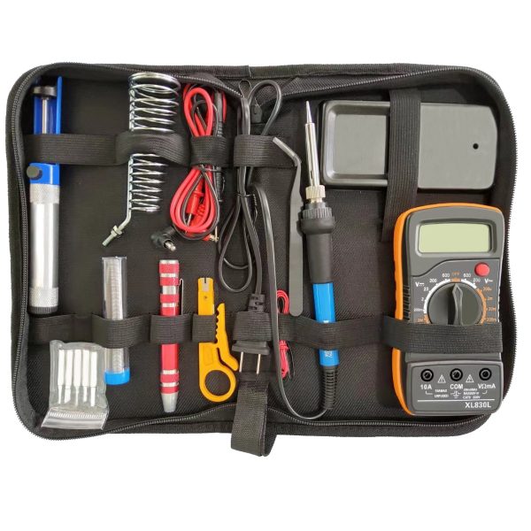 Electric Sodering Iron Kit set 110V 60W Adjustable Temperature Soldering Iron Digital Multimeter 5pcs Soldering Tips Solder Wire Stand, Desoldering Pump Tweezers Welding Tool Screwdriver wire stripper